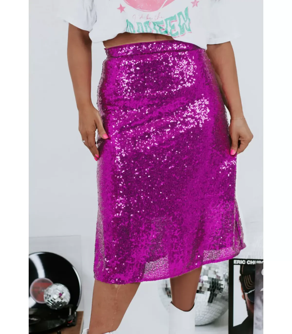 LC Violetti polvipituinen paljettihame (plus size)