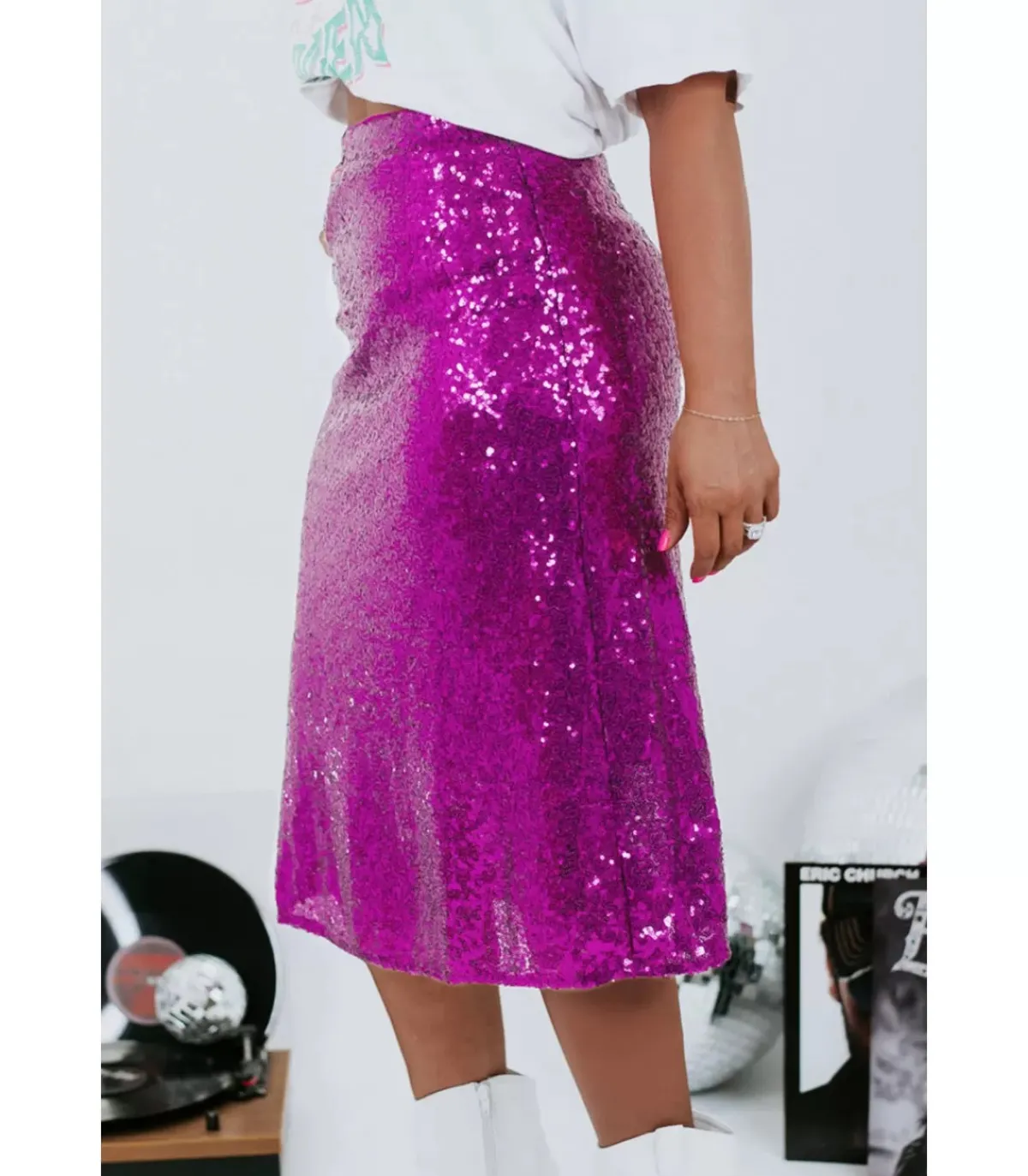 LC Violetti polvipituinen paljettihame (plus size)