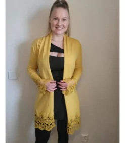 Hersecret WHOO sinapinkeltainen koristekirjailtu neuletakki
